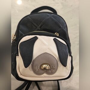 Betsey Johnson Black, Cream & Gray Pug Face Mini Backpack